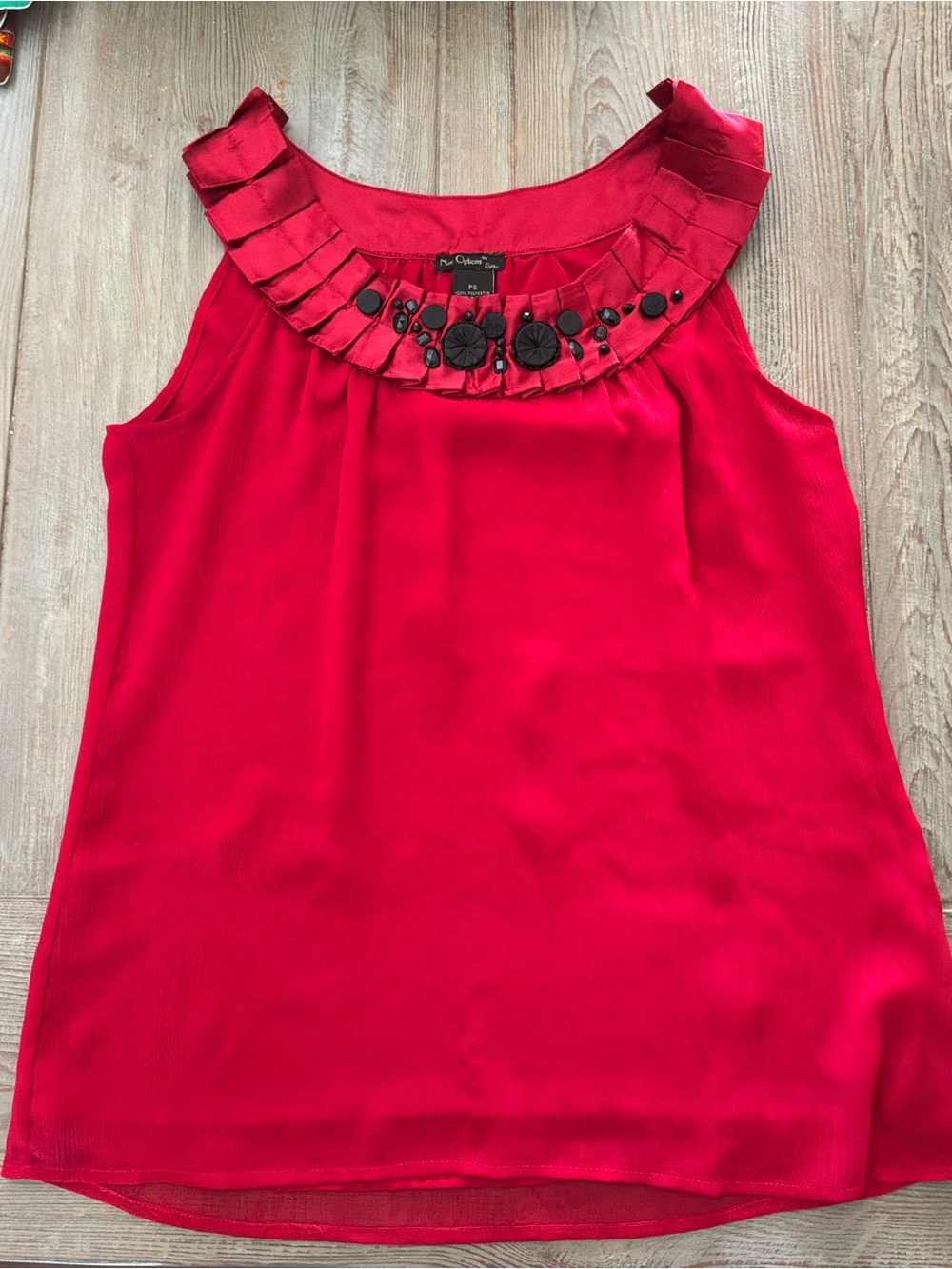 Nue Options Red Sleeveless Beaded Ruffle Neck Camisole